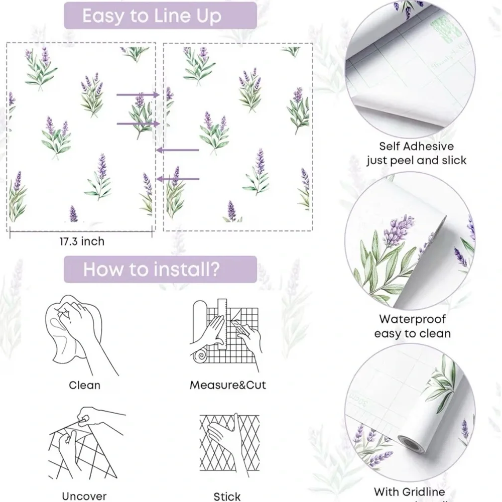 Lavender Sprig Wallpaper – Purple Floral Peel and Stick Wall Decor